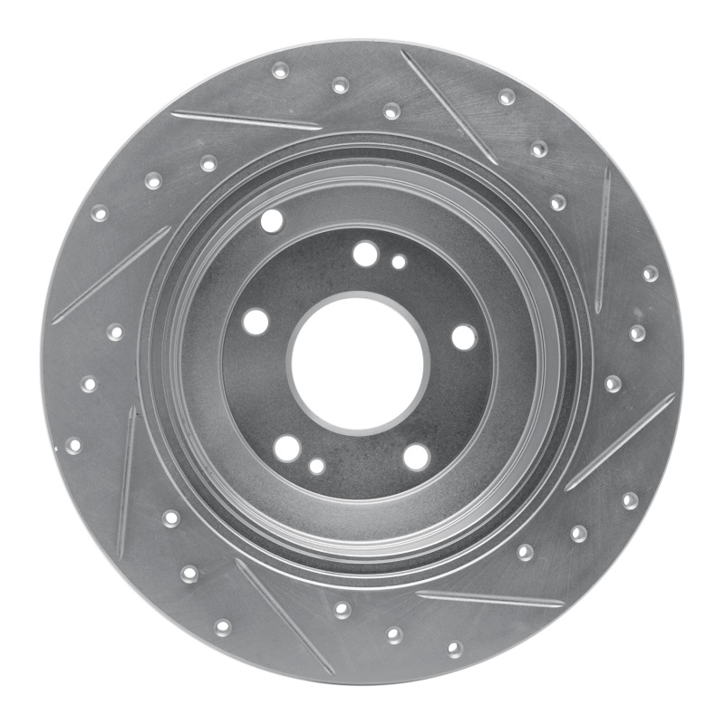 Hyundai Genesis Coupe Brake Rotor (1) - Rear Left - R1 Concepts - Drilled & Slotted - Silver - `10-`16